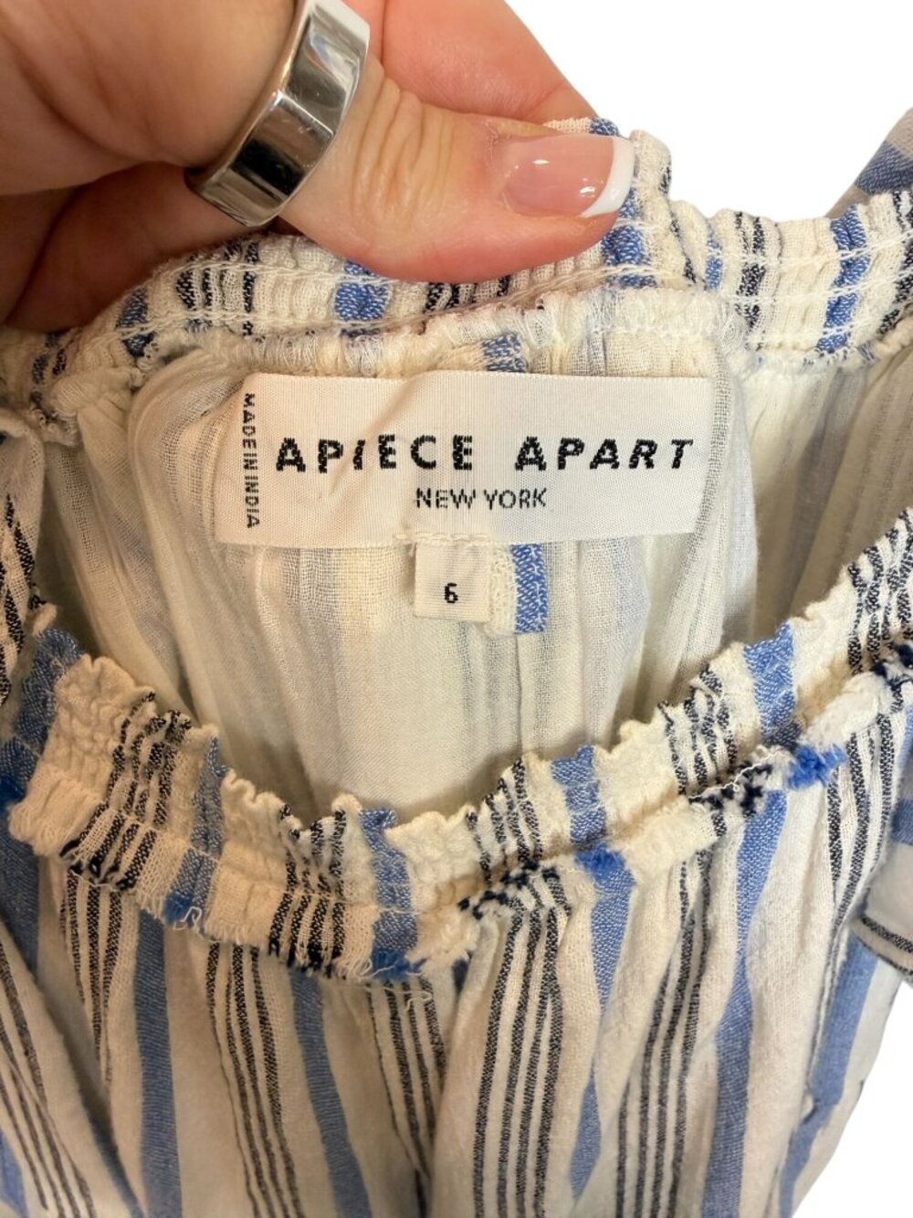 Apiece Apart Ossetia Tiers Dress in Seaside Stripe Cotton Gauze - Size 6 - Picture 6 of 8